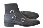 Handmade Black Color Original Leather Stylish Cap Toe High Ankle Triple Monk Strap Side Zipper Boots - Image 5