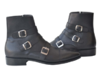 Handmade Black Color Original Leather Stylish Cap Toe High Ankle Triple Monk Strap Side Zipper Boots - Image 6