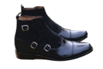 Handmade Black Color Original Leather & Suede Stylish Cap Toe High Ankle Triple Monk Strap Jodhpurs Boots - Image 4
