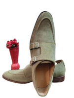 Handcrafted Monk Strap Shoes for Men – Green Suede Leather (Sizes 7-14) - Image 5