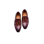 Handmade Men's Barker Monk Strap Shoes - Premium Genuine Leather, Leather Sole, Brown, Comfortable & Durable