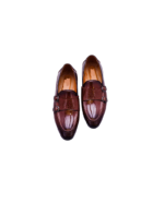 Handmade Men's Barker Monk Strap Shoes - Premium Genuine Leather, Leather Sole, Brown, Comfortable & Durable