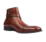 Handmade Brown Color Original Leather Stylish Cap Toe High Ankle Side Zipper Rounded Buckle Strap Jodhpurs Boots - Image 5