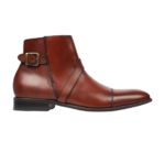 Handmade Brown Color Original Leather Stylish Cap Toe High Ankle Side Zipper Rounded Buckle Strap Jodhpurs Boots - Image 3