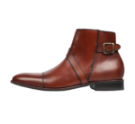Handmade Brown Color Original Leather Stylish Cap Toe High Ankle Side Zipper Rounded Buckle Strap Jodhpurs Boots - Image 4