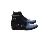 Handmade Black Color Original Leather & Suede Stylish Cap Toe High Ankle Triple Monk Strap Jodhpurs Boots