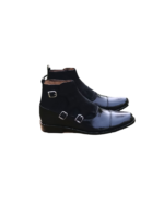 Handmade Black Color Original Leather & Suede Stylish Cap Toe High Ankle Triple Monk Strap Jodhpurs Boots - Image 5