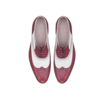 Handmade Burgundy & White Wing Tip Leather Shoes for Men | Premium Genuine Leather, Sizes 7-14