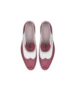 Handmade Burgundy & White Wing Tip Leather Shoes for Men | Premium Genuine Leather, Sizes 7-14