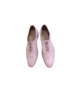 Handmade Baby Pink Color Genuine Leather Lace Up Hand Painted Cap Toe Brogue's Oxfords Dress Shoes