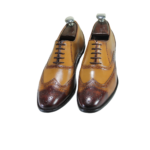 Handmade Tan Color Genuine Leather Lace Up Hand Painted Wing Tip Brogue,s Oxfords Dress Shoes