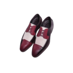 Handmade Burgundy & White Leather Cap Toe Shoes for Men | Premium Genuine Leather, Sizes 7-14