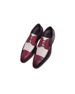 Handmade Burgundy & White Leather Cap Toe Shoes for Men | Premium Genuine Leather, Sizes 7-14