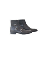 Handmade Black Color Original Leather Stylish Cap Toe High Ankle Triple Monk Strap Side Zipper Boots